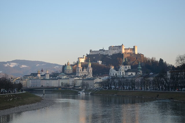 The Salzach River crossing the city of Salzburg