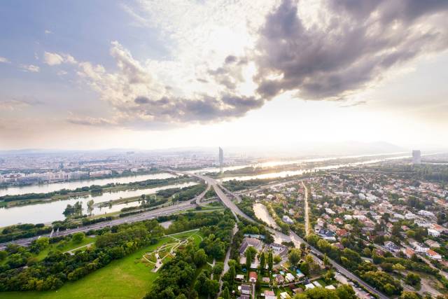 Some of the view you'll see from the observation deck. Courtesy of donauturm.at