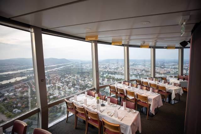 The view from the restaurant at the Danube Tower.