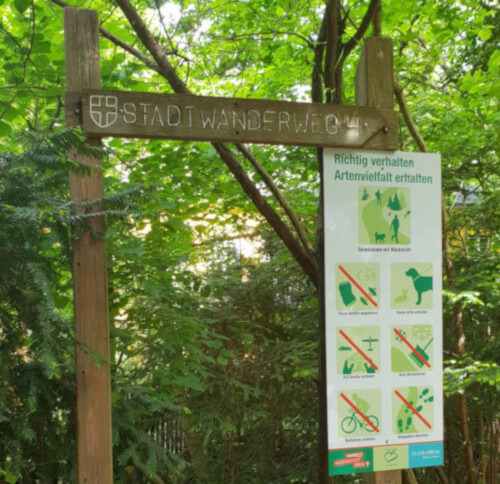 The wooden signs along the walking trails. Each trail has its own numbered signage.