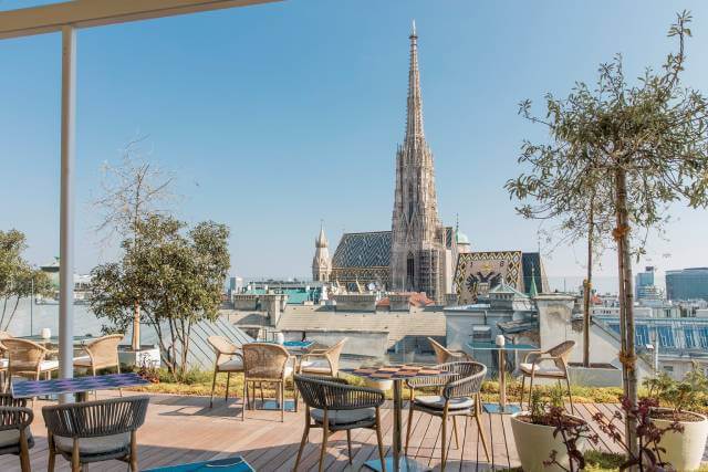 The lovely view of Vienna's main cathedral. Courtesy of Sky Bar