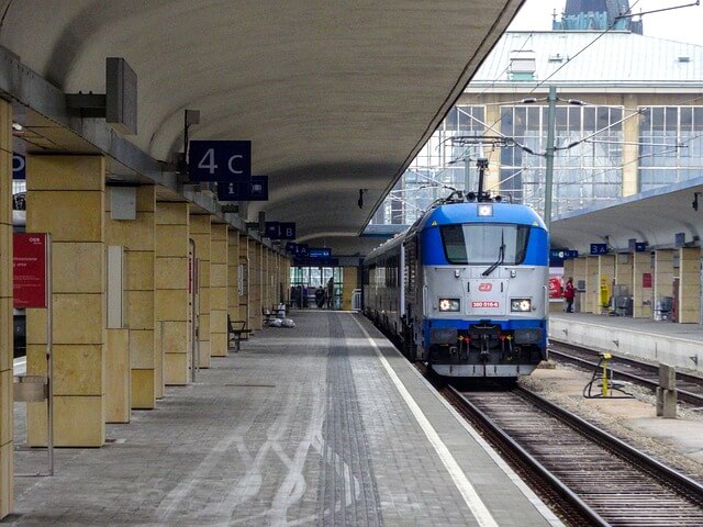 Train on the platform at Vienna Central Station