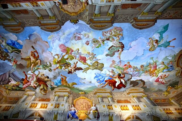 A selection of artworks decorating the Melk Abbey building