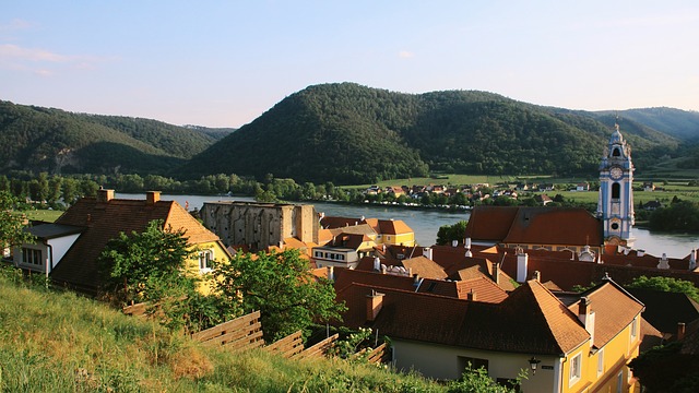 The view halfway to the castle ruins in the village of Dornstein