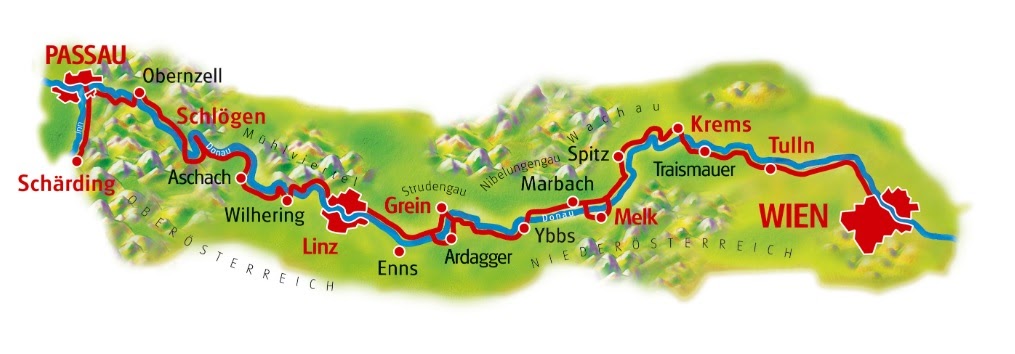 Map of the Danube Cycle Path from Passau to Vienna
