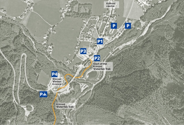 The parking lots at Krimml Falls